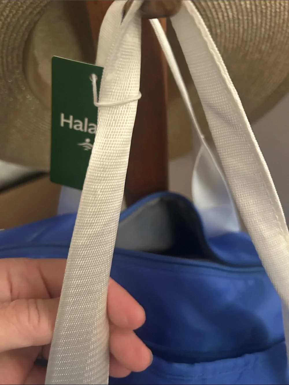 HALARA Blue Duffel Bag with White Straps